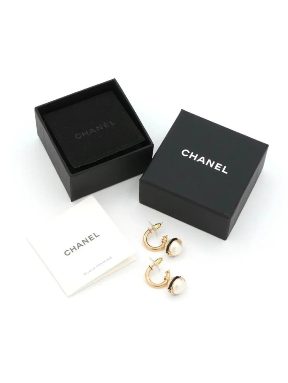 Chanel Earrings Gold Black CC Logo Hoop